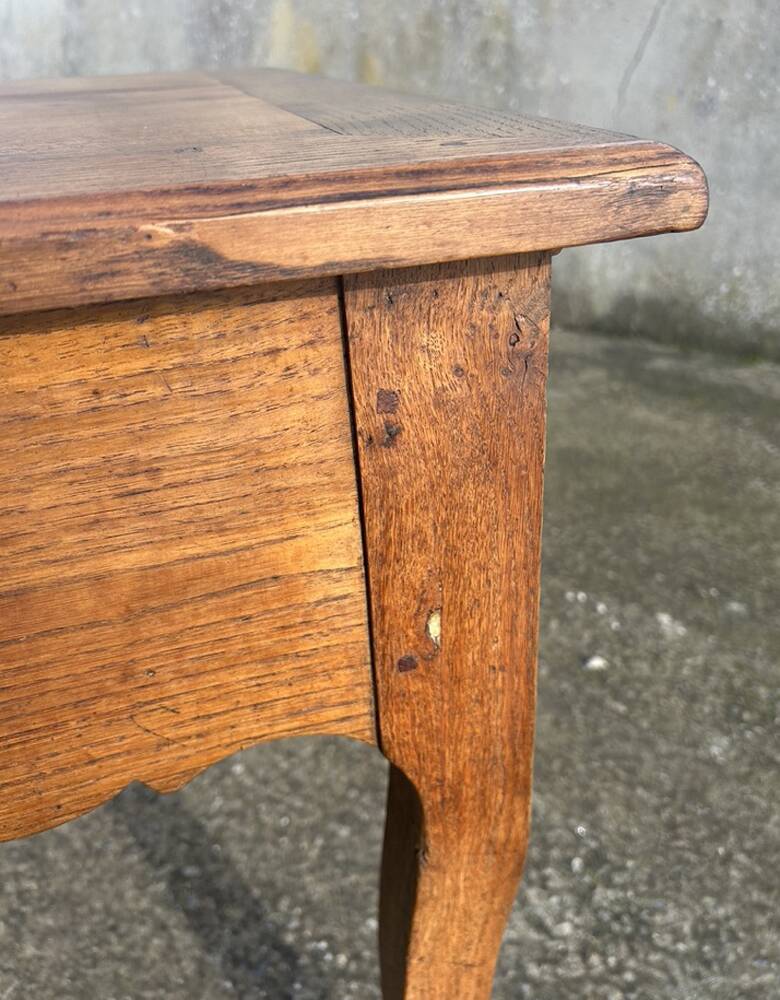Solid oak farmhouse table, one drawer, vintage, early 20th century.