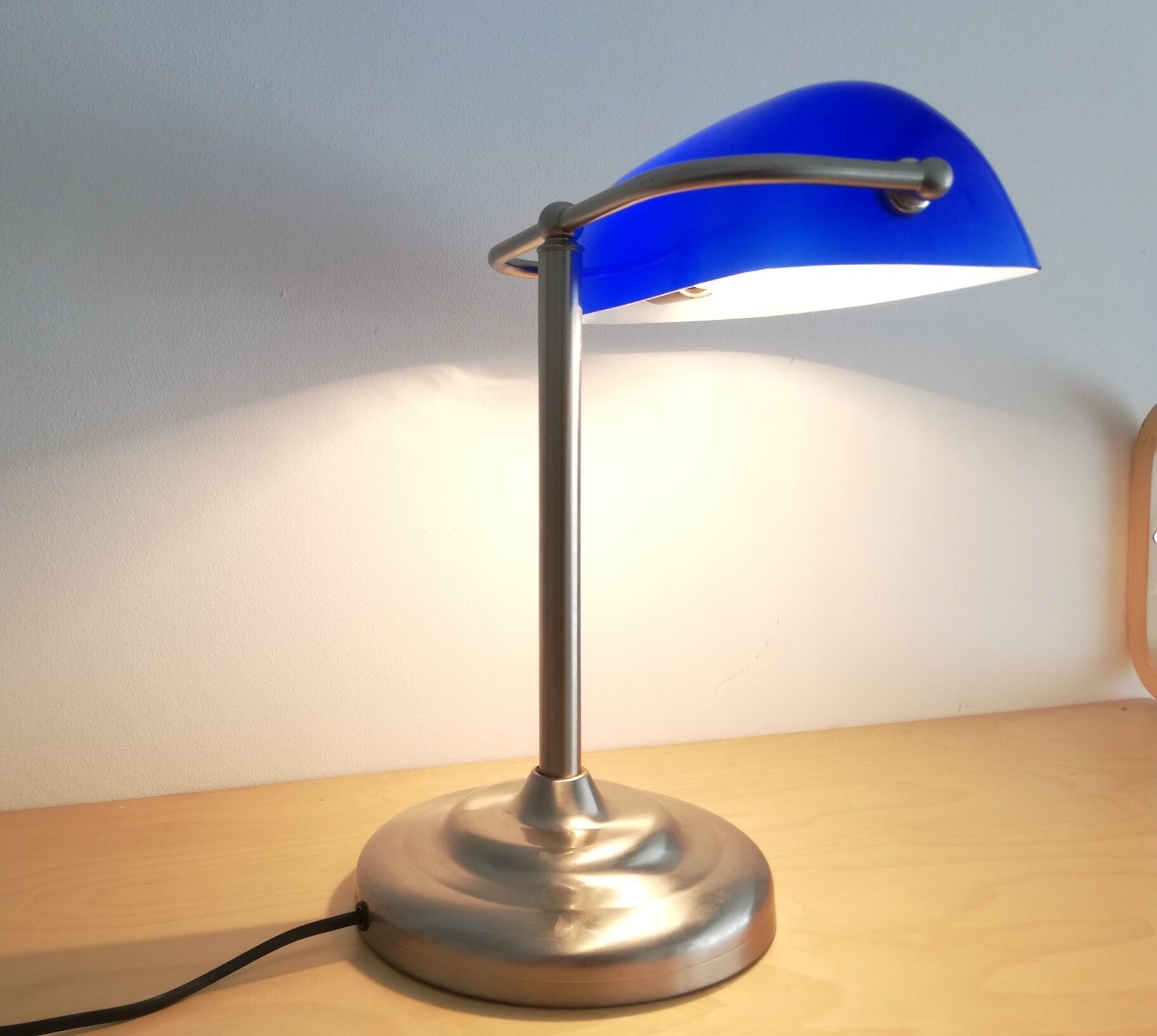 Blue glass and brass bankers lamp