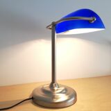 Blue glass and brass bankers lamp