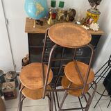 Series of 5 metal and wood workshop stools