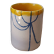 Handmade ceramic coffee cup blue yellow line