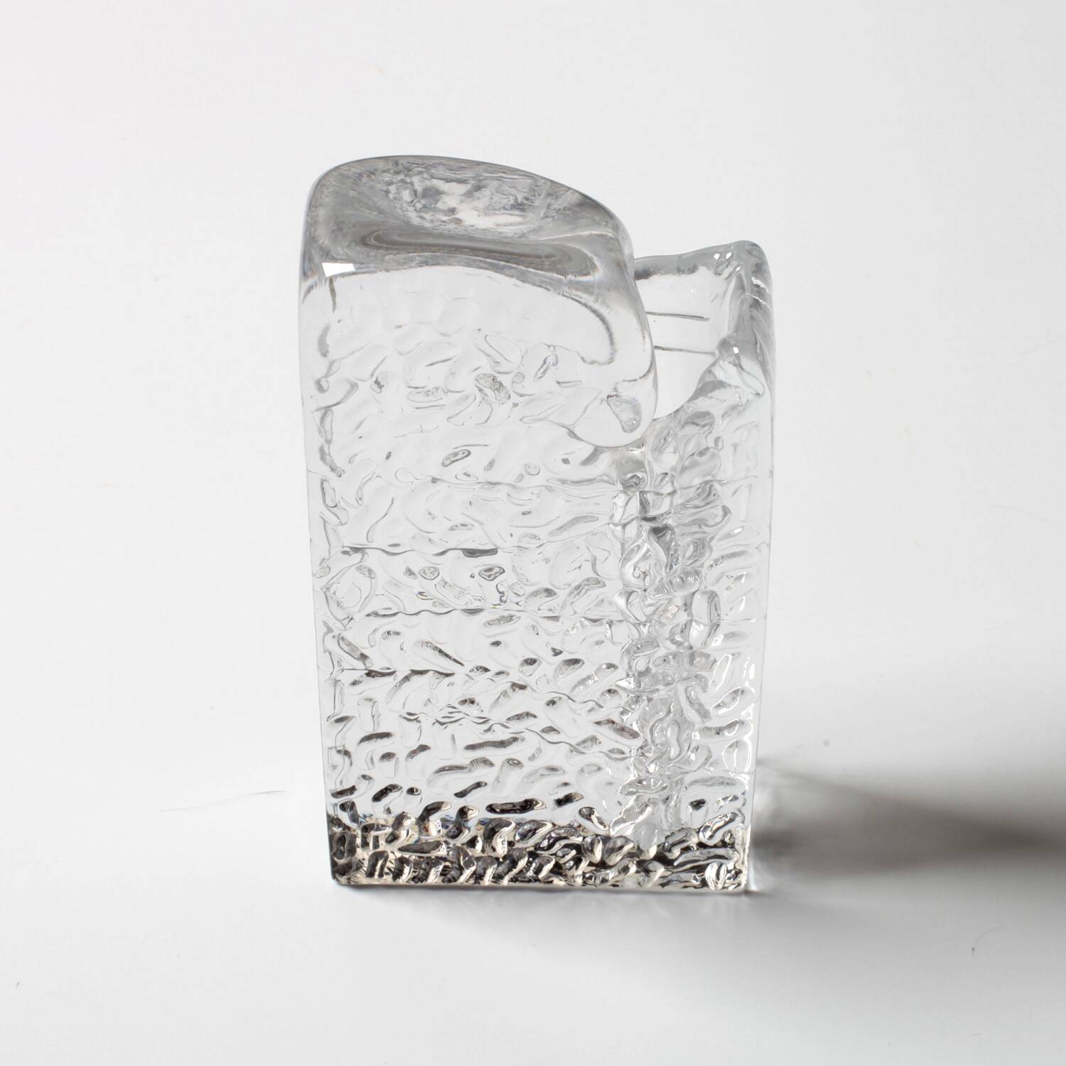 Mid-century Single Flower Textured Glass Block Bud Vase / Germany / 1960s