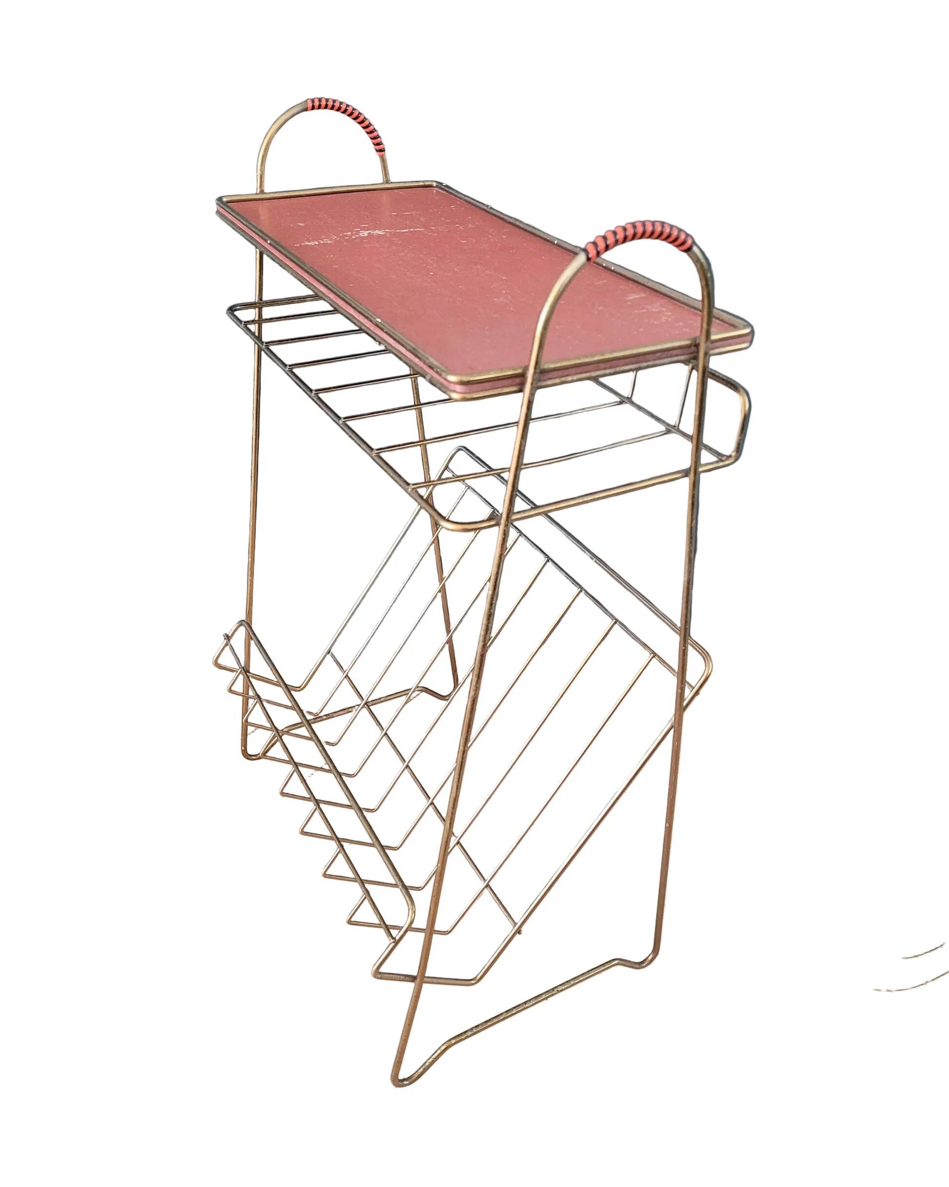 Vintage brass wire side table-magazine rack