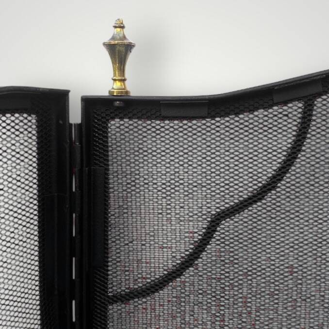 Antique brushed steel and brass fireplace screen – foldable – 1960s