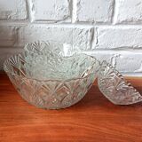 Dessert set, bowls and salad bowl in vintage textured glass