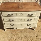 Louis XV style chest of drawers, patinated and waxed, natural wood top