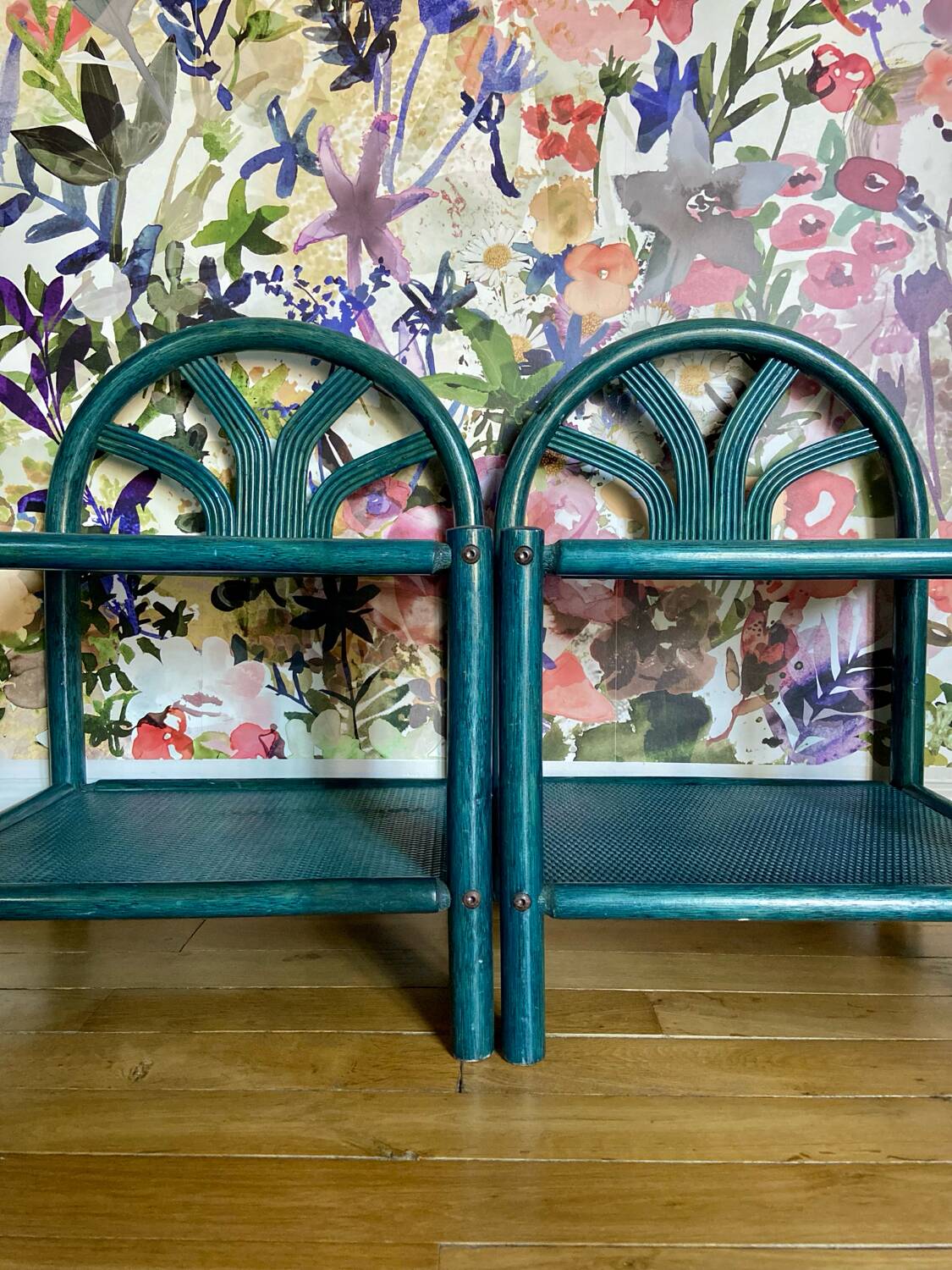 Pair of painted wooden bedside tables - circa 1970.
