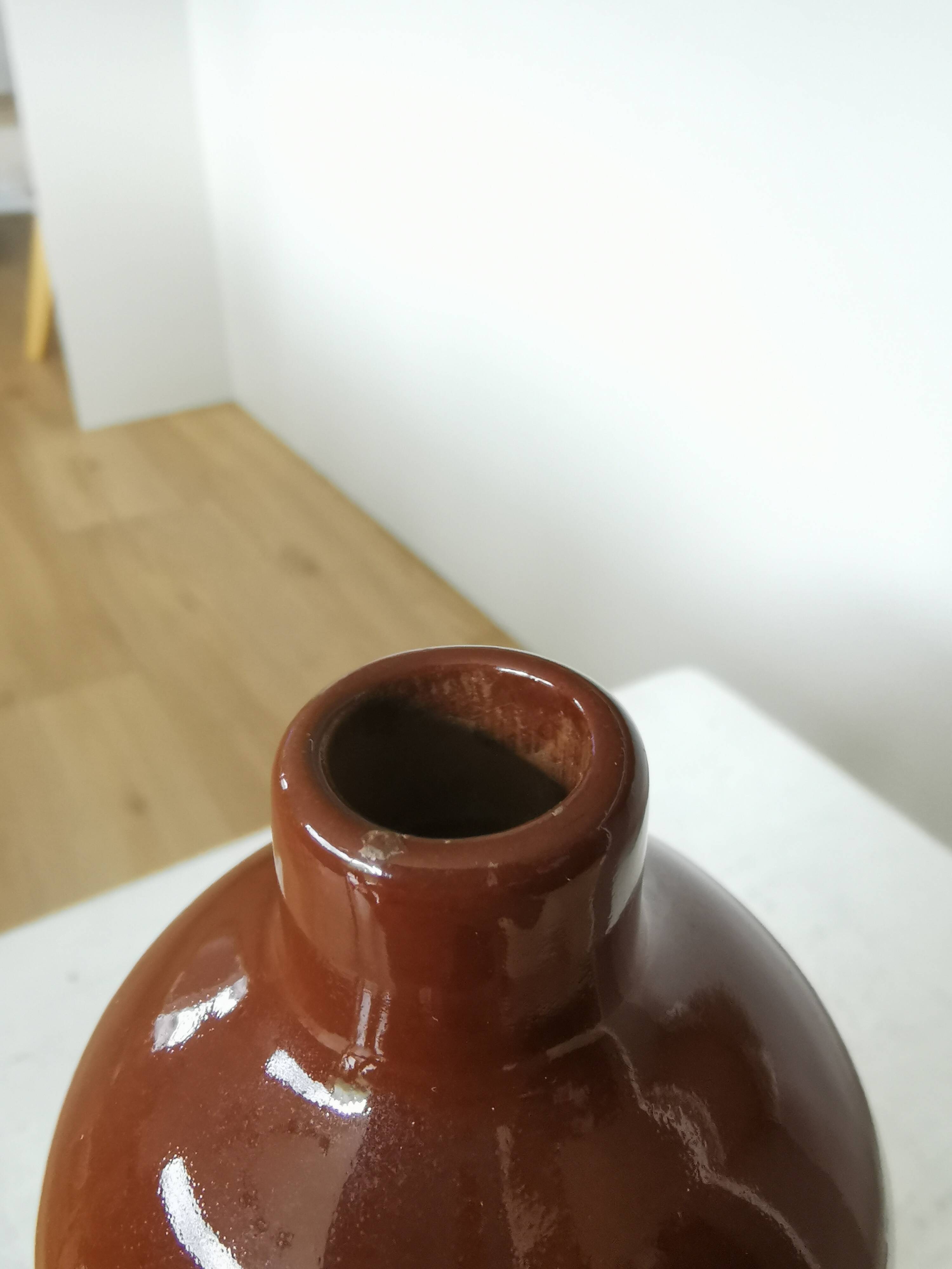 Vintage Brown Glazed Ceramic Vase: Tall Minimalist Bottle Form