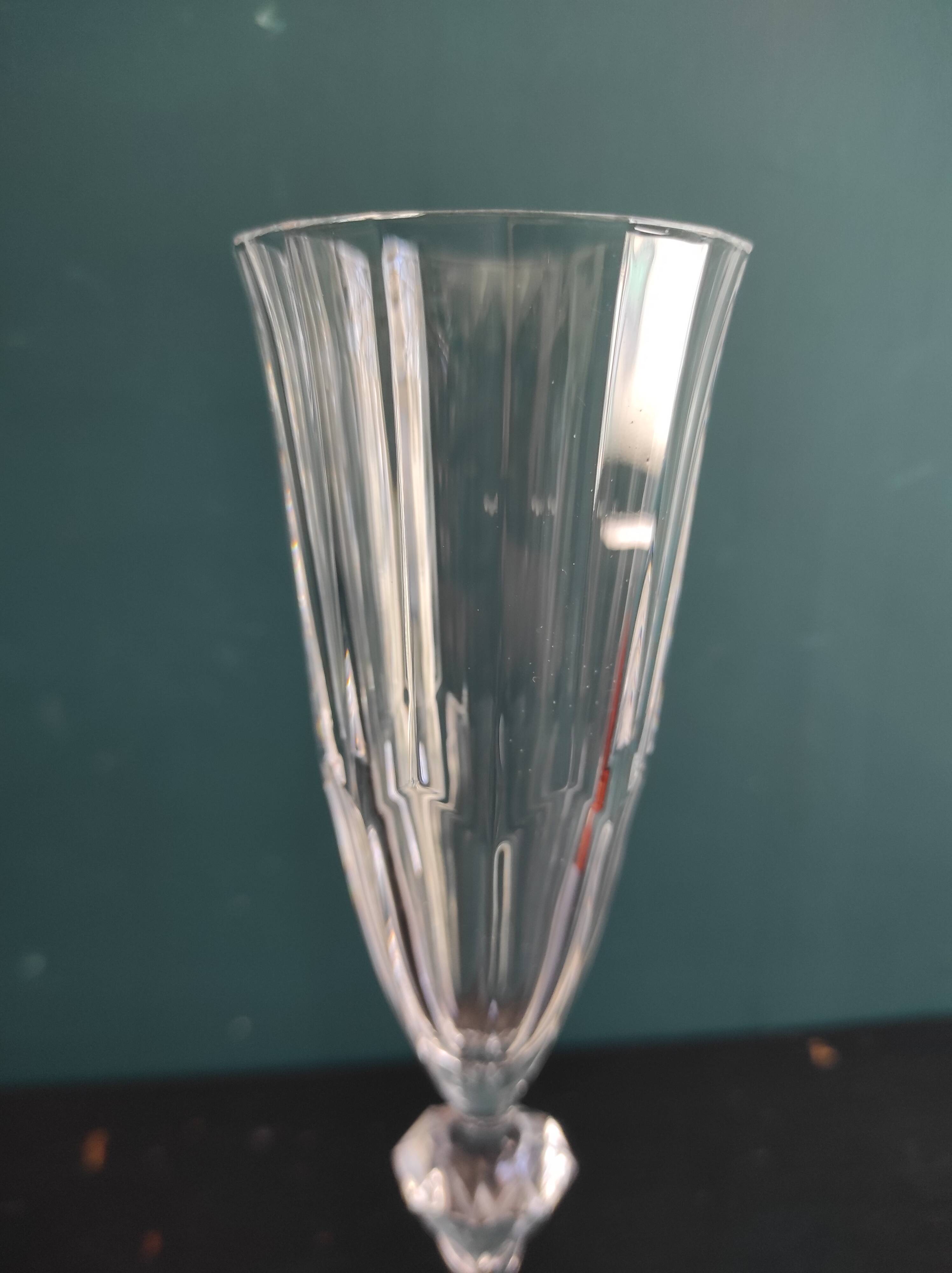 Set of 6 French champagne glasses, Cristal D'Arques, mod. Diamantis