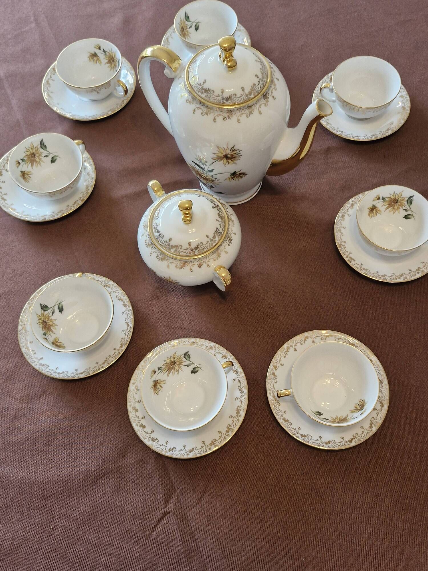 Antique coffee service in longwy porcelain – floral decoration and gilding –