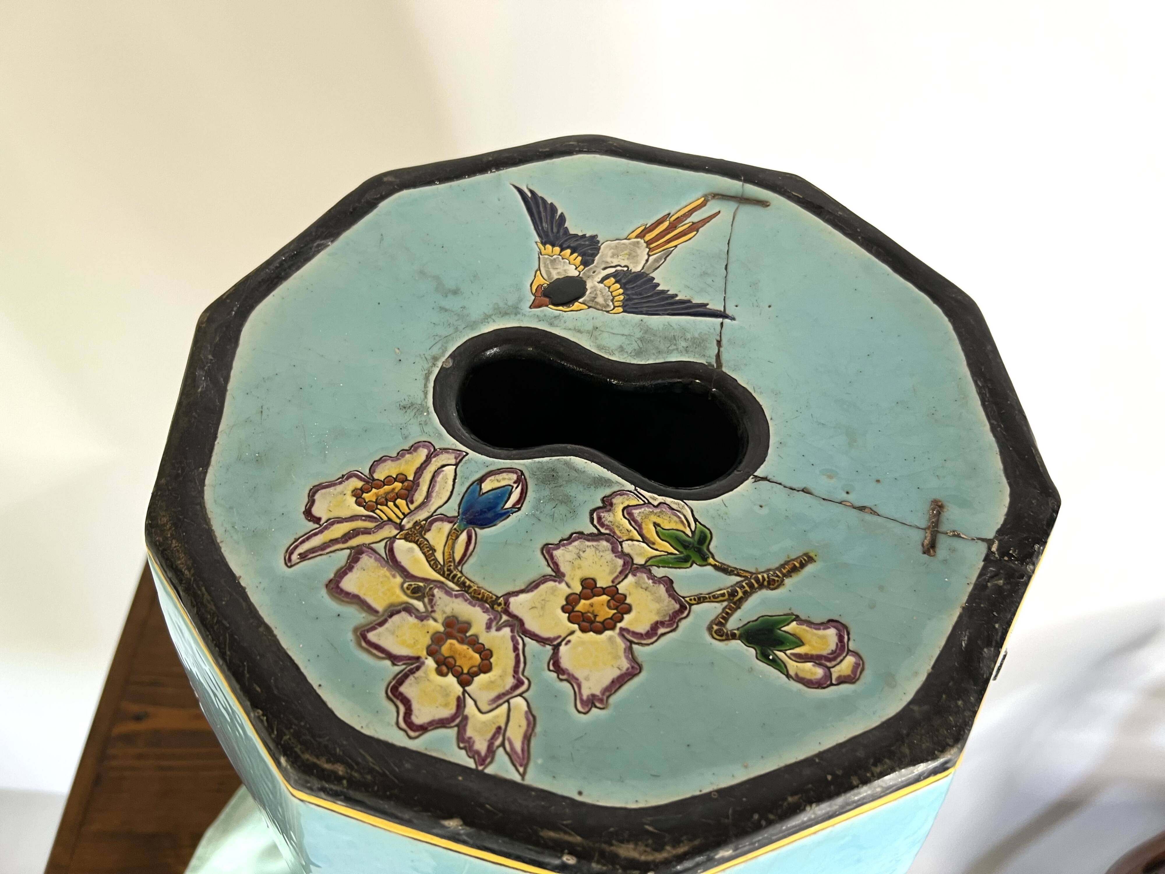 Large Japanese-style garden stool in turquoise glazed ceramic.