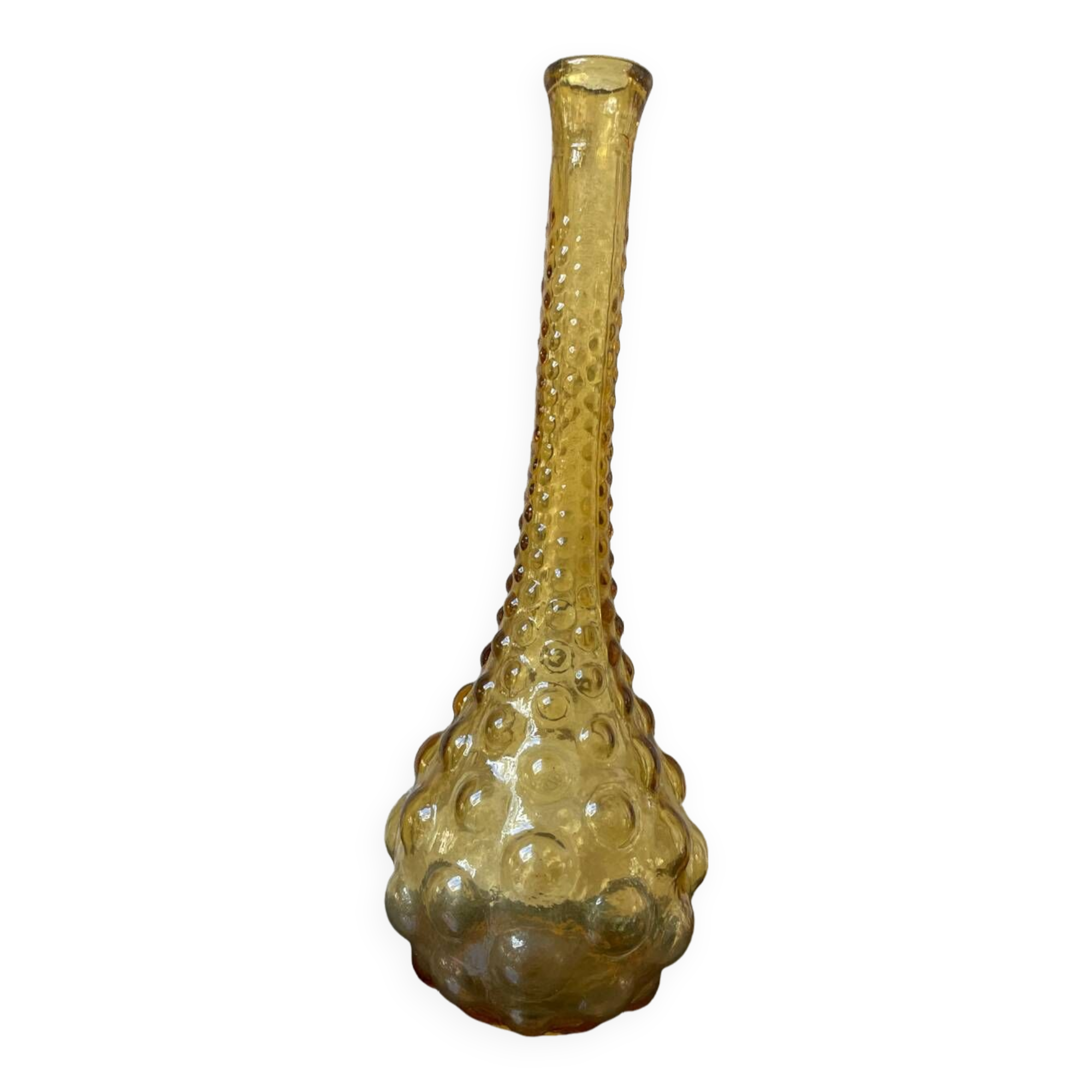Amber-colored Empoli glass bottle/vase, 1970s