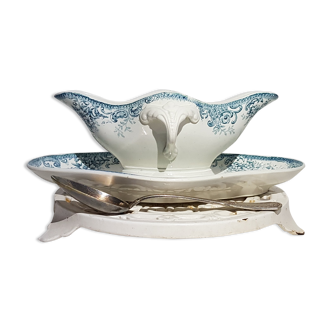Saucière of the earthenware Sté Amandinoise model Printania, earth of iron - Antique French Vintage
