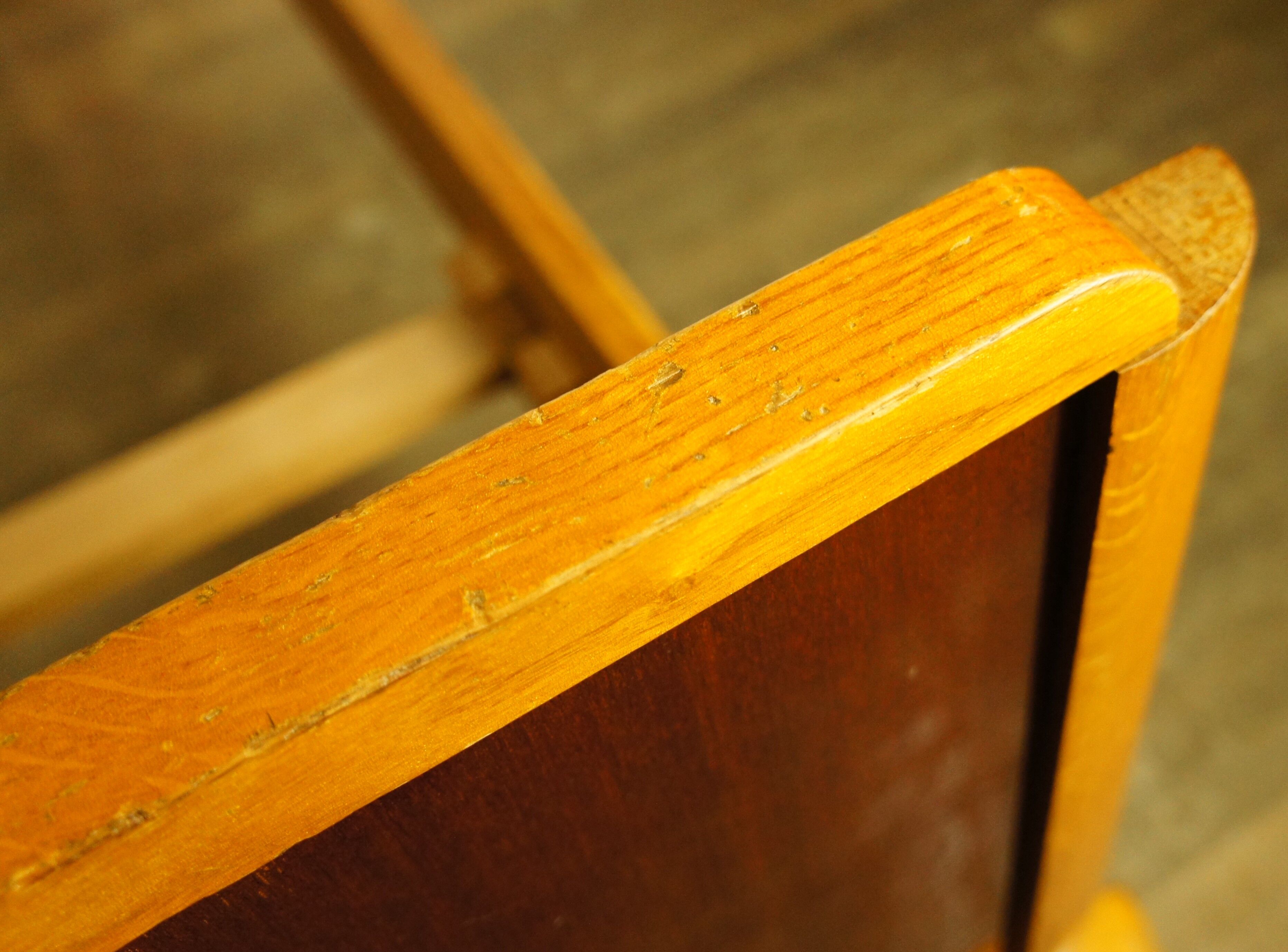 Daybed pieds compas en chêne doré et placage façon teck