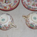 2 cups and under cups xix th, porcelain of sarreguemines, decoration " minton " stamp serial number