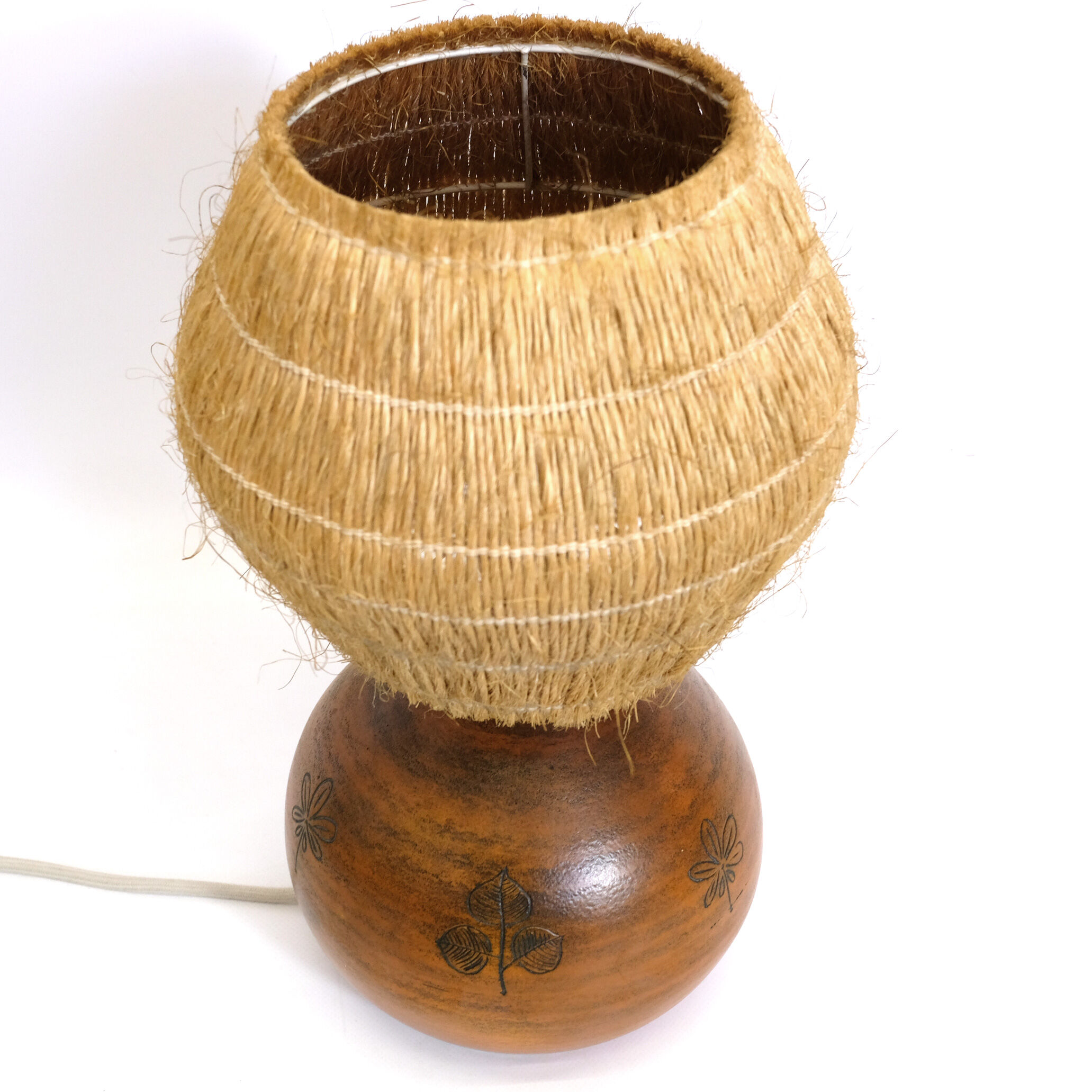 Lamp in enameled earthenware and straw lampshade by Jacques Blin