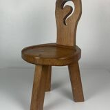 Sculptural Brutalist Chunky Tripod Stool in Oak, 1960s