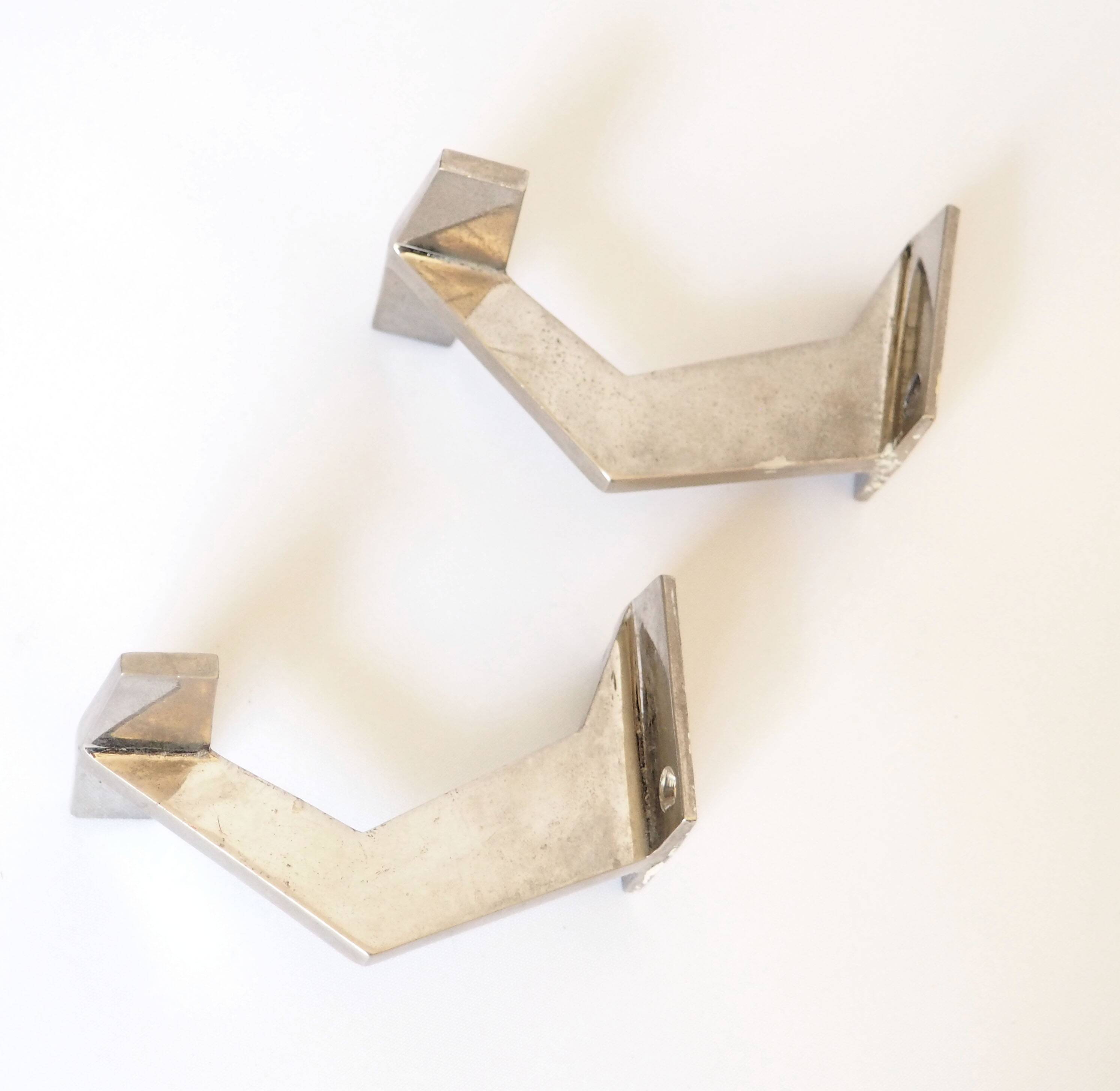 Pair of chrome steel coat hooks