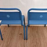 Pair of vintage blue metal school chairs – 1960s