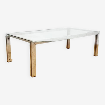 Table basse années 70 en verre fumé et piètement alu