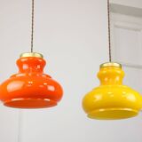 Mid-century italian glass & brass pendant lamps, set of 2