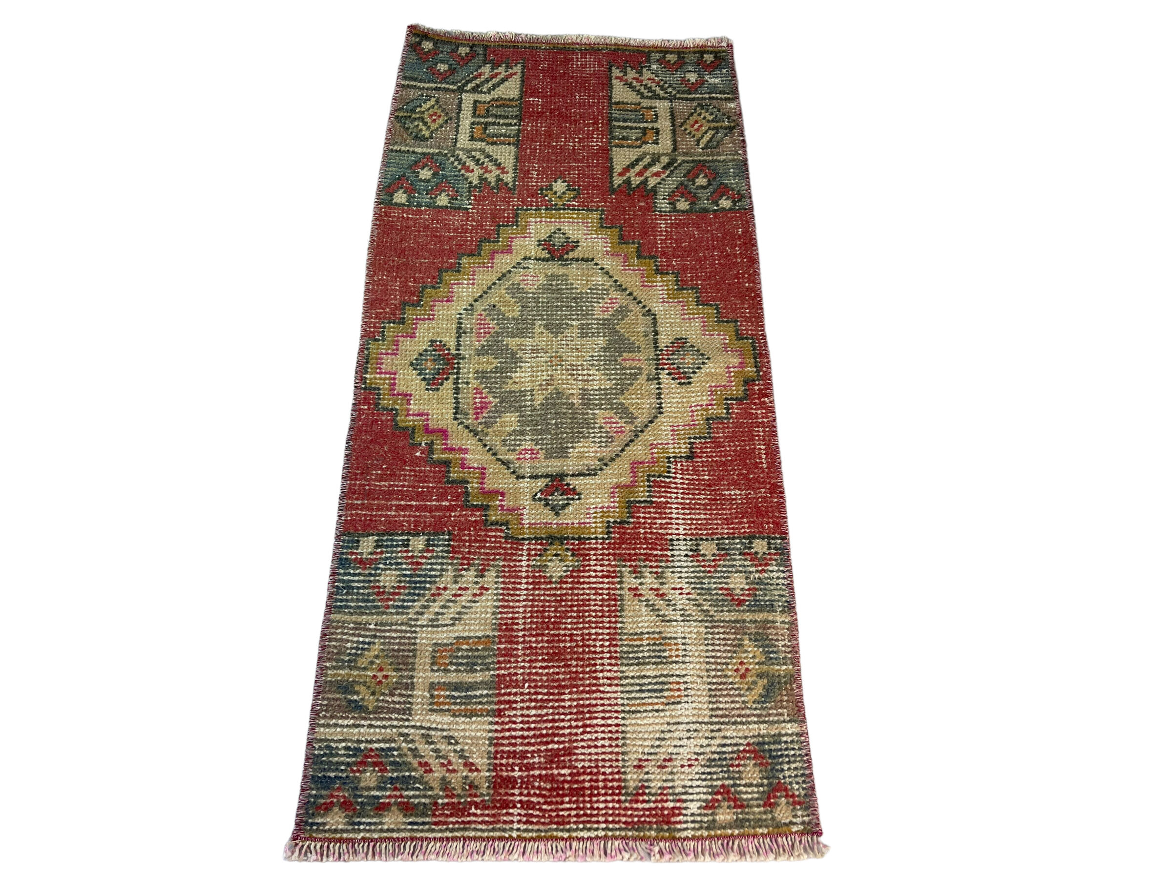 Vintage turkish pastel mini rug  98 x 45 cm