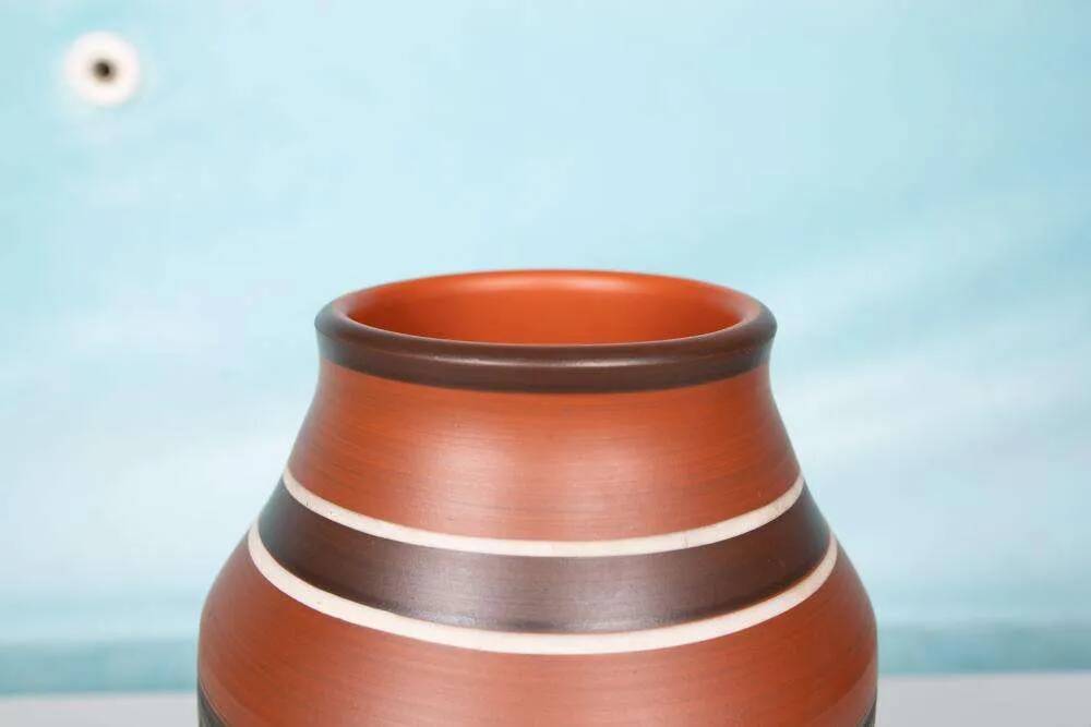 Vintage handmade ceramic vase, terracotta and oil.