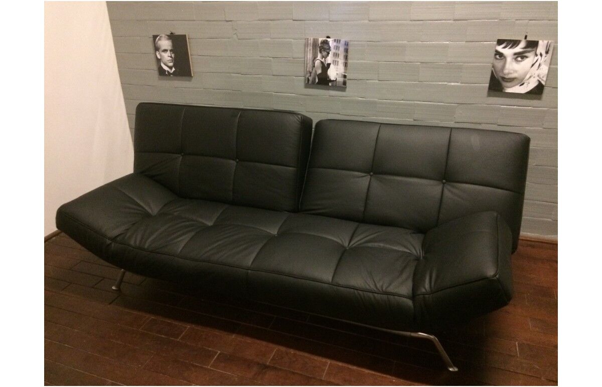 Sofa bed "Smala" vintage black leather adjustable by Pascal Mourgue for Ligne Roset