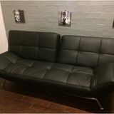 Canapé-lit vintage "Smala" noir en cuir ajustable par Pascal Mourgue pour Ligne Roset