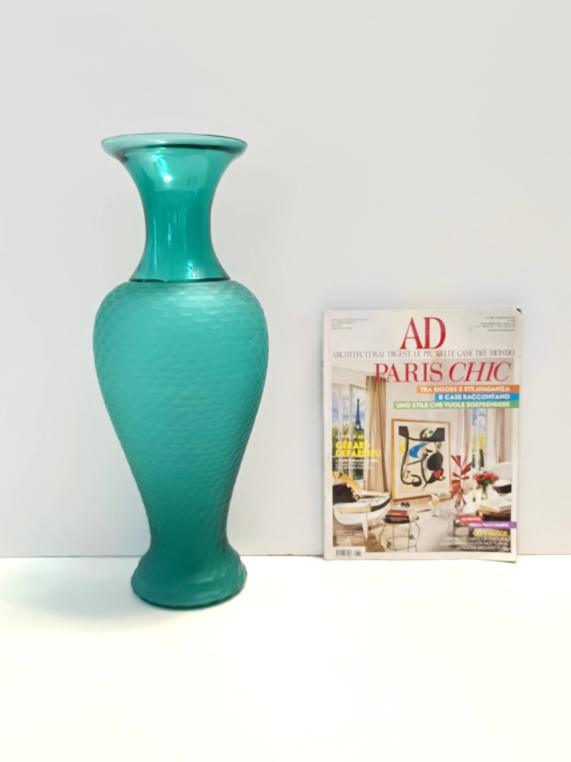 Teal Polished Hand-Blown Murano Glass Vase by Vetrarti, Italy