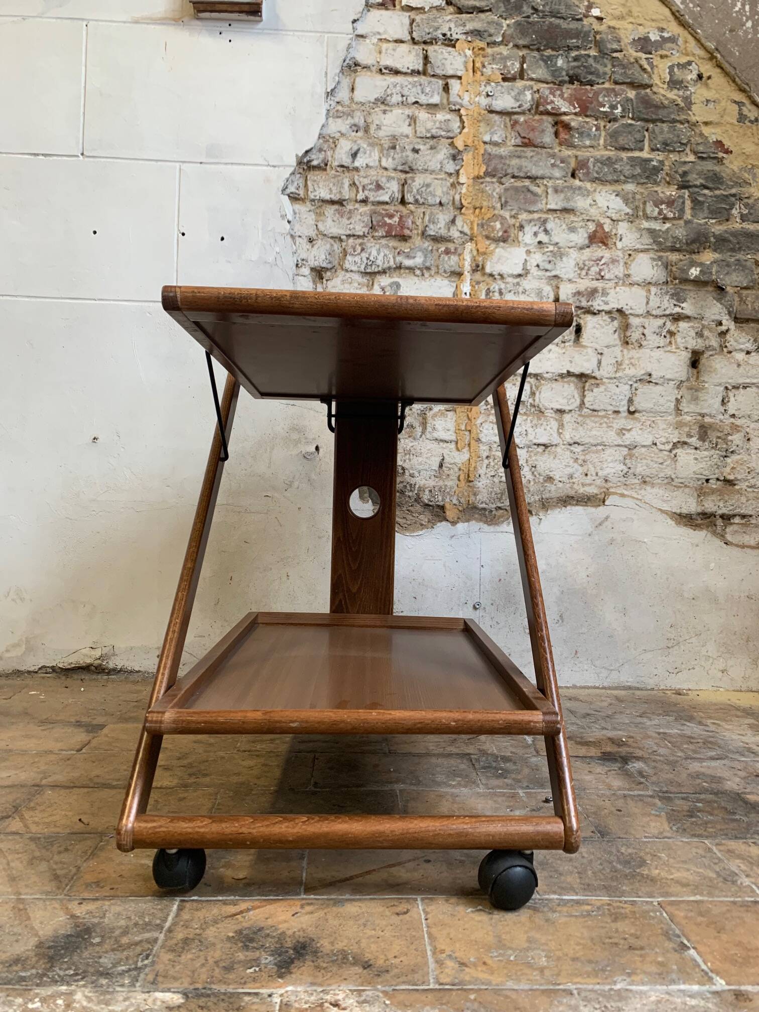 Mid-century modern folding wooden service trolley from the 1960s