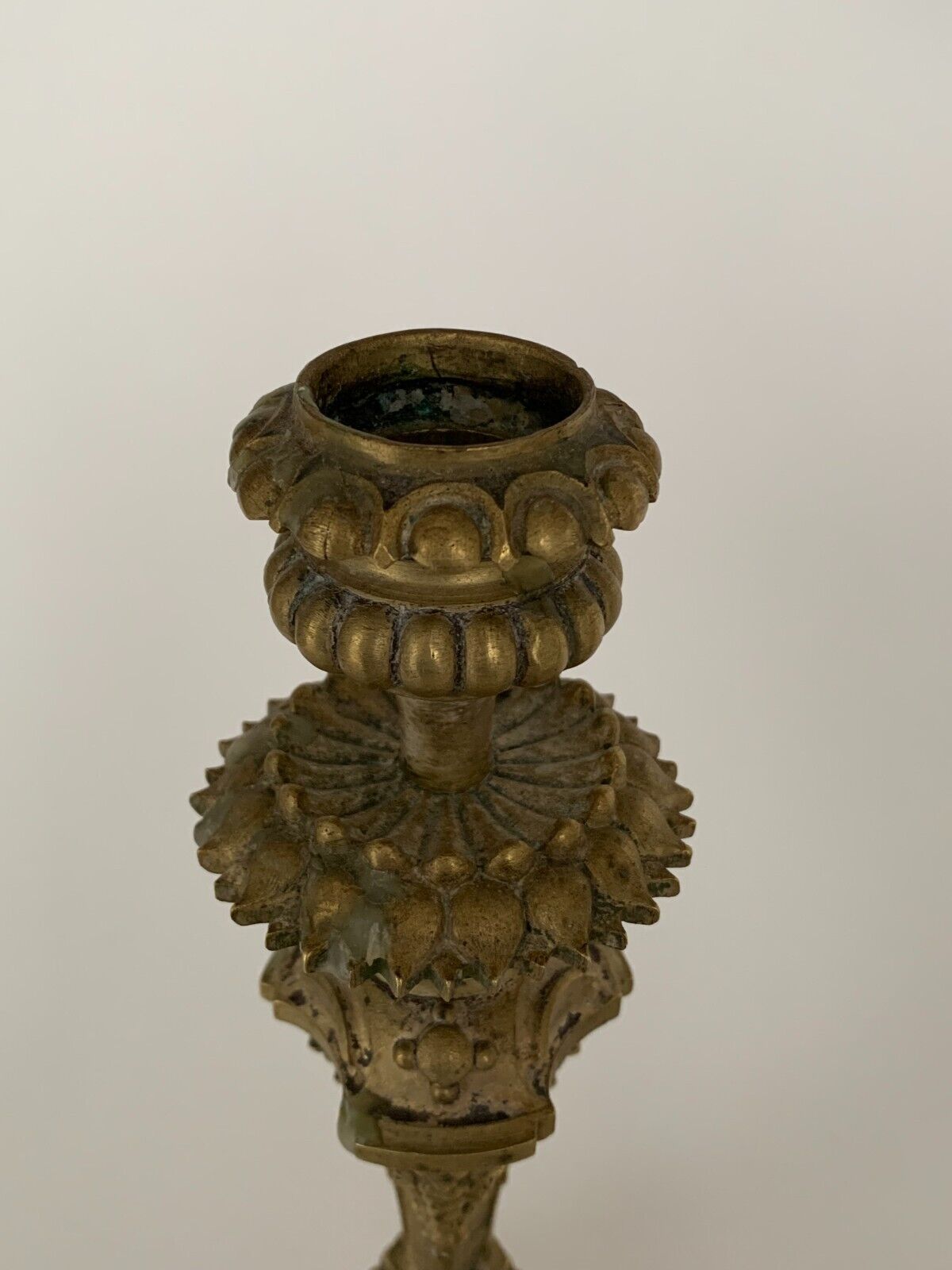 Pair of bronze candle holders with neogothic nineteenth chiseling