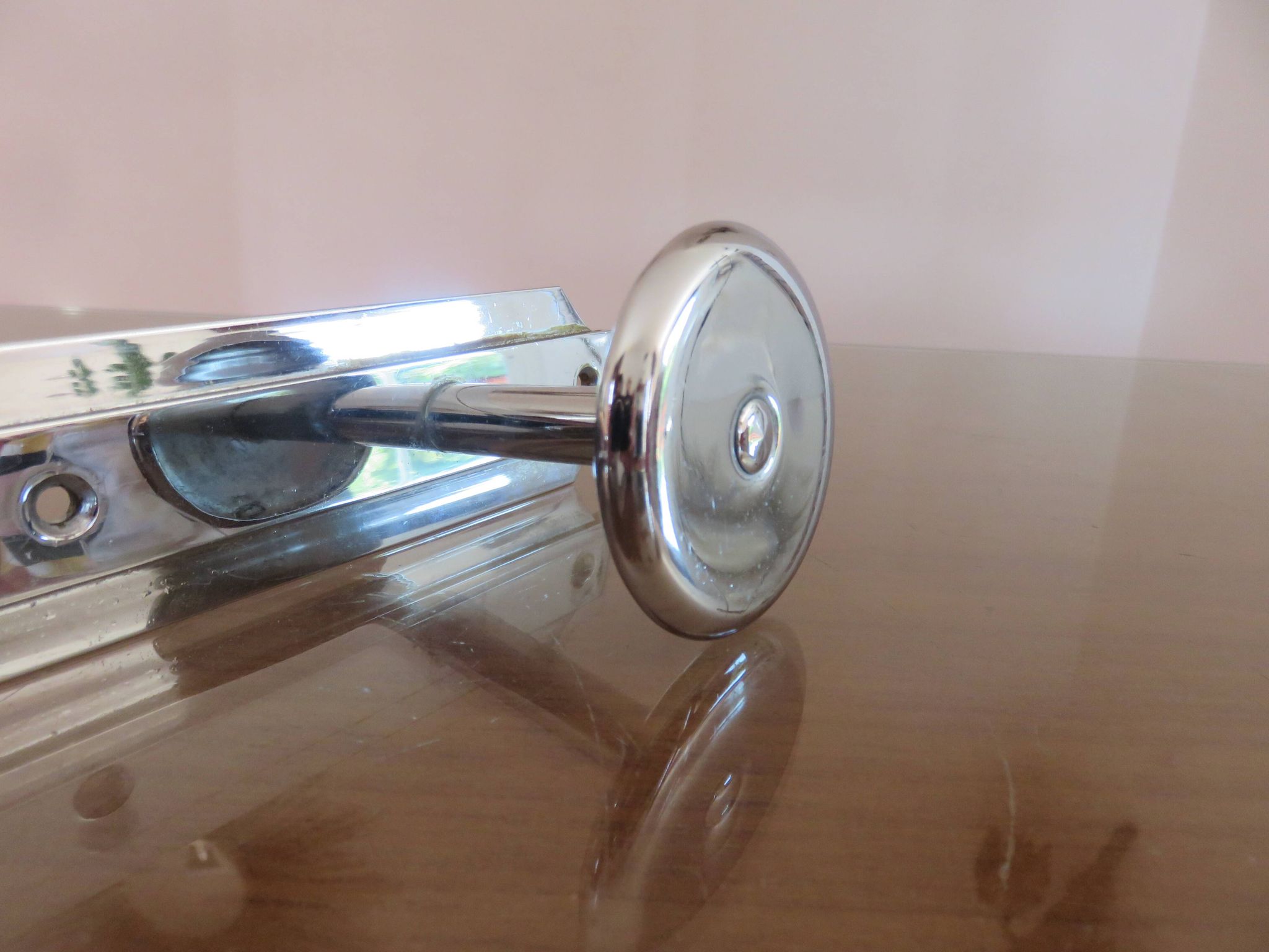Wall coat rack with 2 hooks in chrome-plated brass from the 40s and 50s