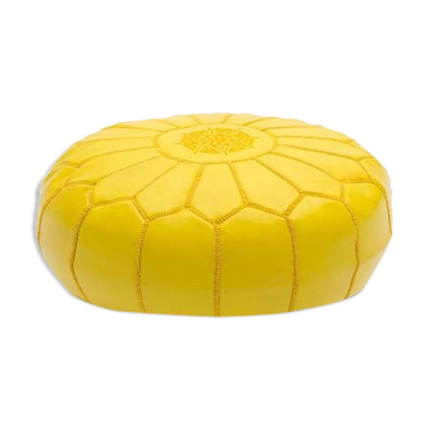 Yellow leather pouf