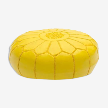 Yellow leather pouf