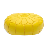 Yellow leather pouf