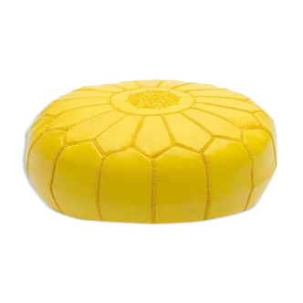 Yellow leather pouf