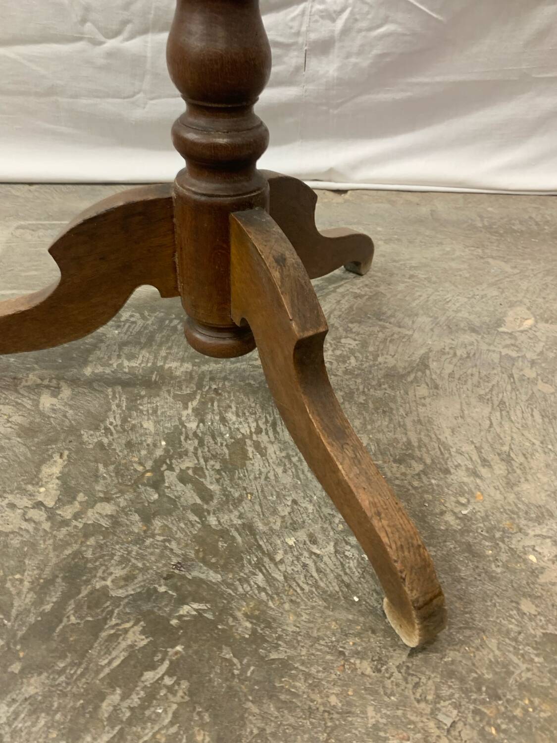 Antique pedestal table, Brutalist, wood, turned