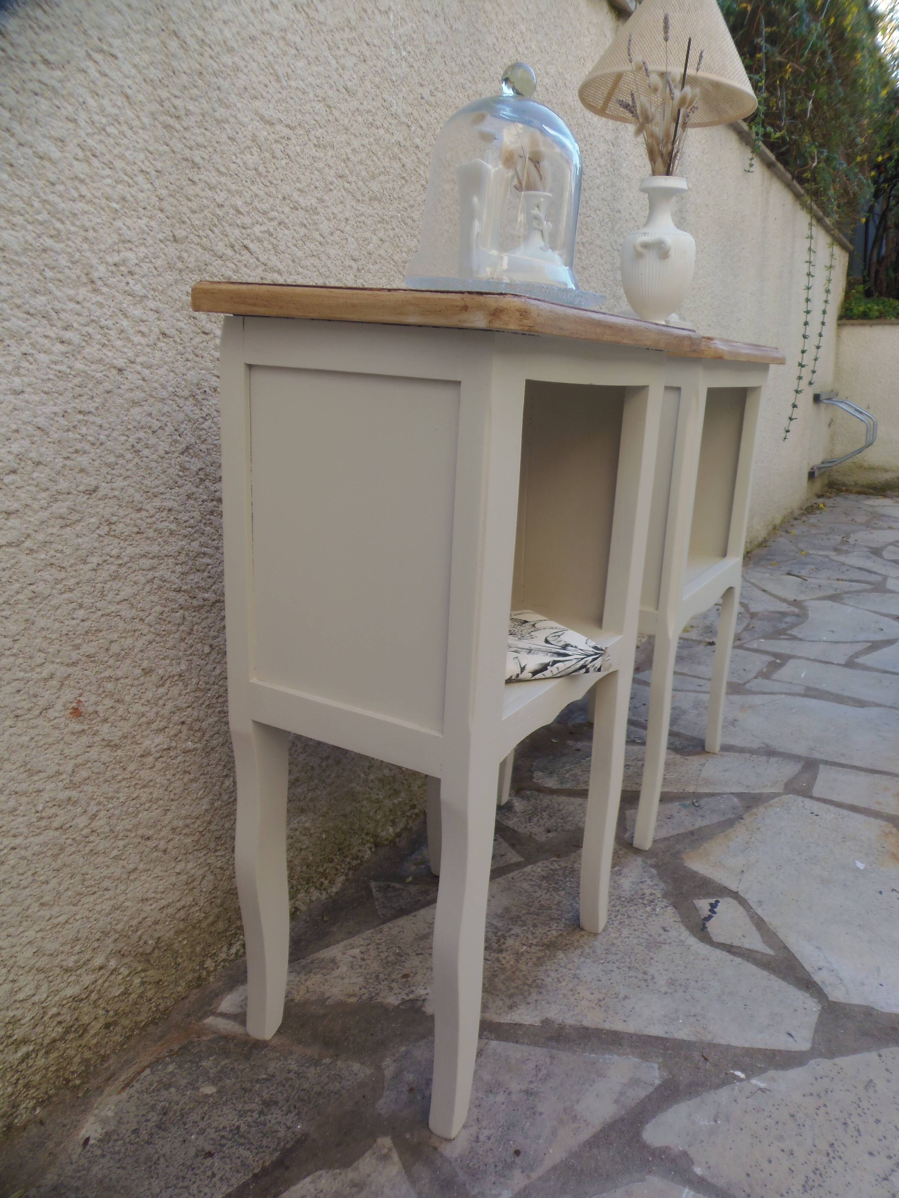Pair of bedside tables, Elle and Lui, re-enchanted end tables in beige.