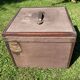 Antique travel trunk, wooden and leather transport case, 1900