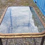 Table avec ancien hublot de bateau en  laiton avec piètement en fer / 110 X 70 X 76 cm