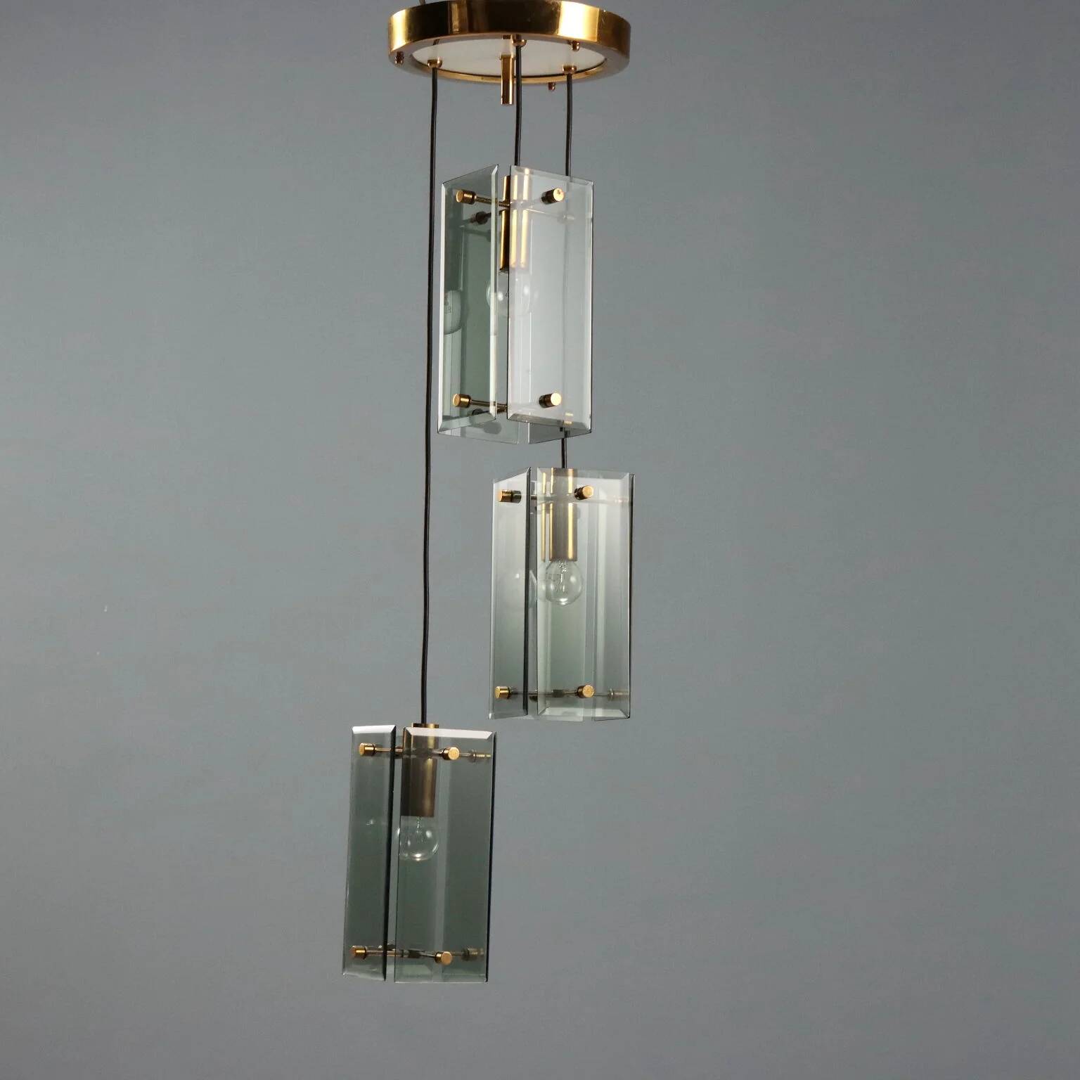 1960s brass and smoked glass ceiling light