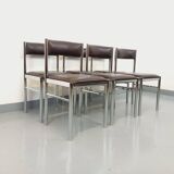 Set of 6 vintage chairs from the 70s in chrome metal and brown faux leather.