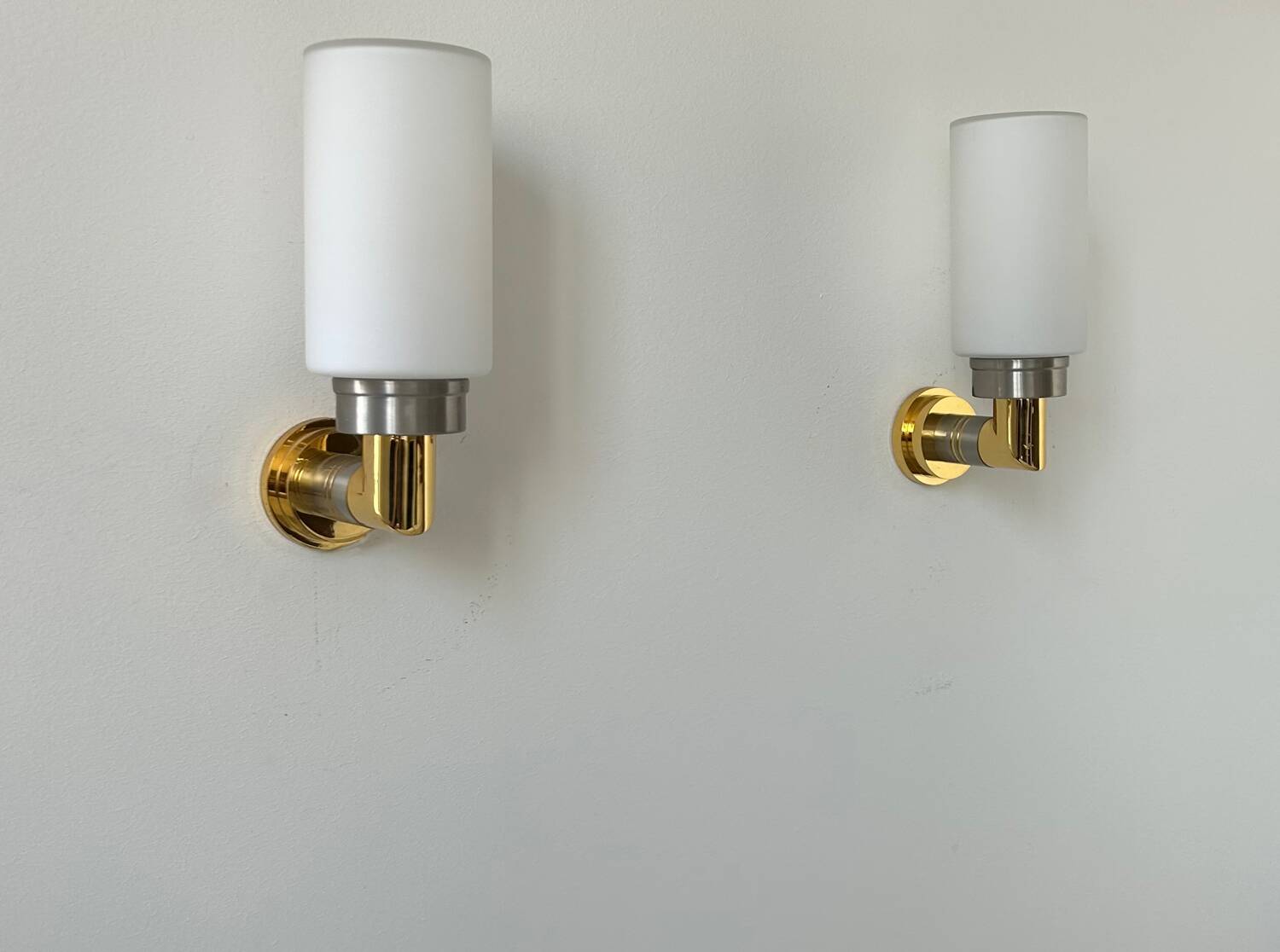 Pair of vintage sconces, opaline brass and steel, Germany 1970