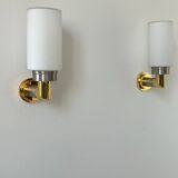 Pair of vintage sconces, opaline brass and steel, Germany 1970