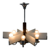 Six-Arm Art Deco Chandelier in Chrome and Sandblasted Glass, 1940s