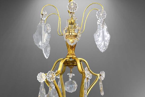 Lustrous Gold Bronze & Bohemian Crystal with Six Lights Louis XV * Lucien GAU