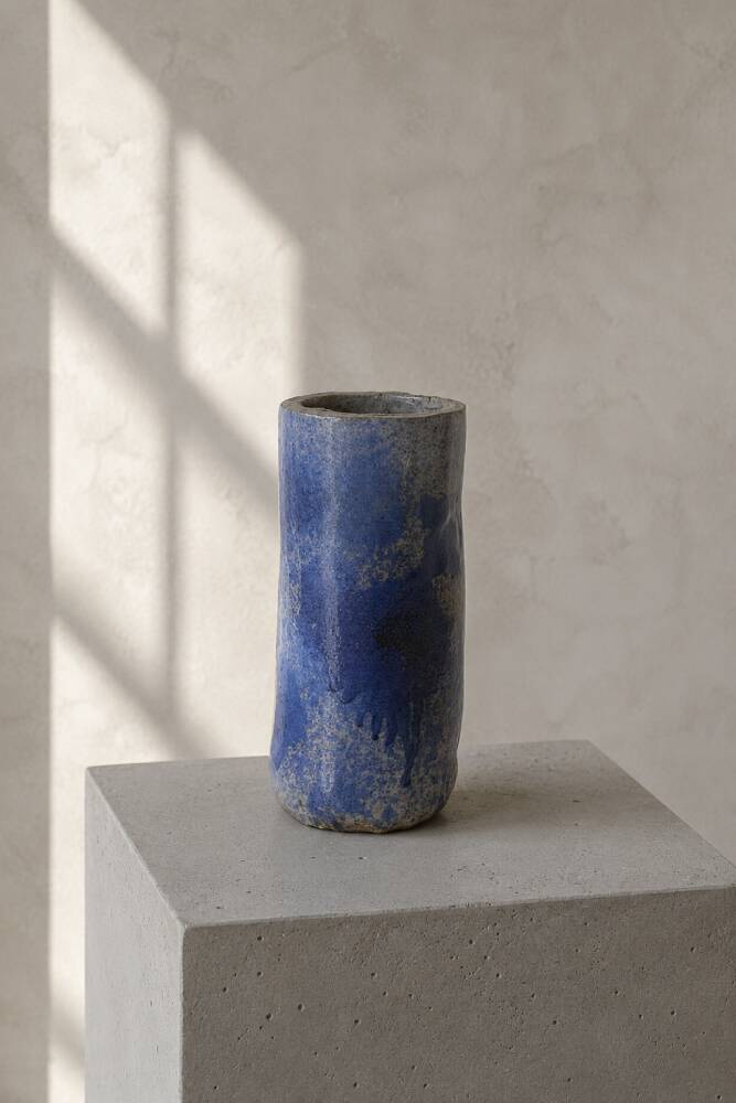 Vintage Natural Scandinavian Modern Blue Clay Ceramic Vase, 1960s