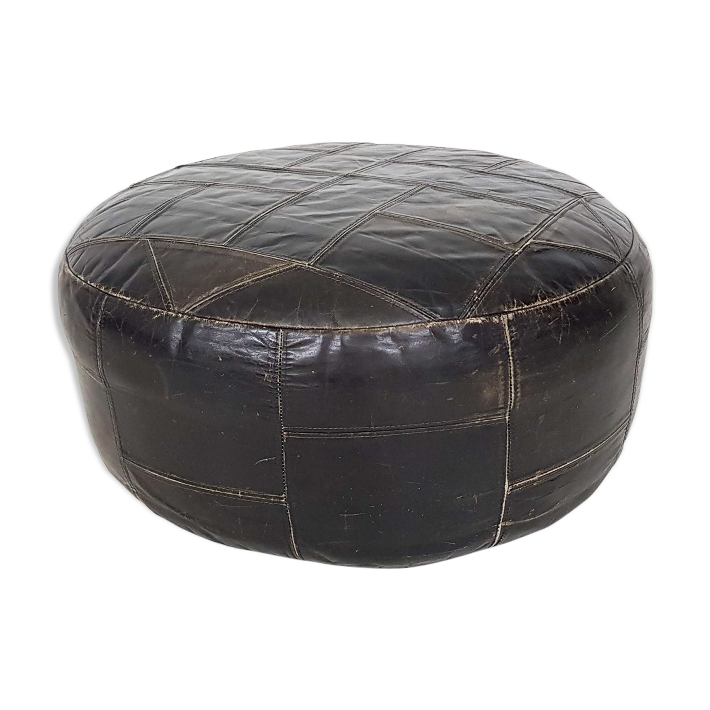 Mid-century round leather ottoman