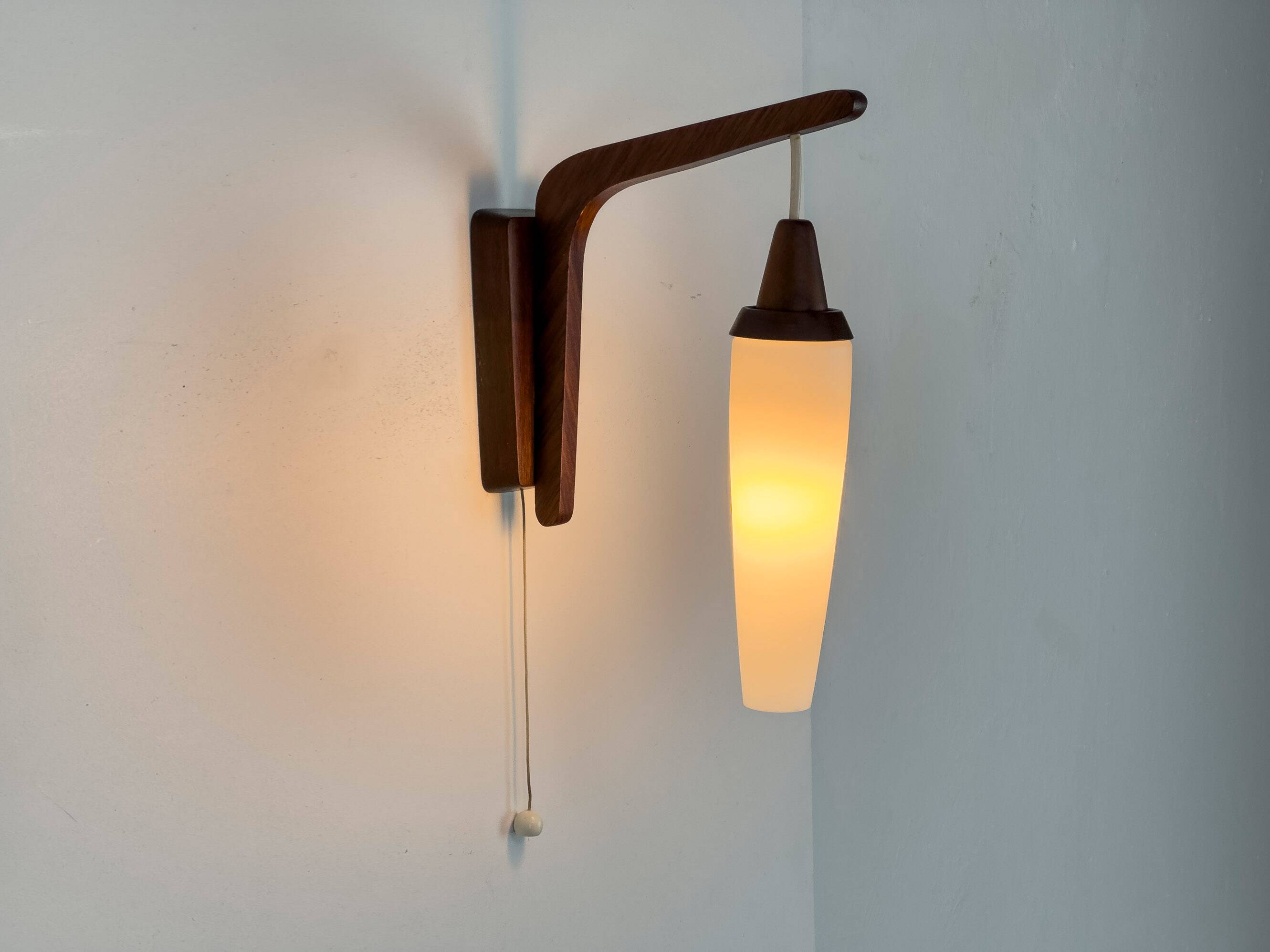 Wall light in teak and opaline glass, 1960s